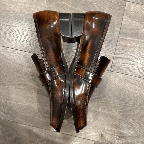 M.Gemi Scuola Loafer Brown Patina Leather Buckle Square Toe Low Heel Women's 41 - Picture 12 of 16